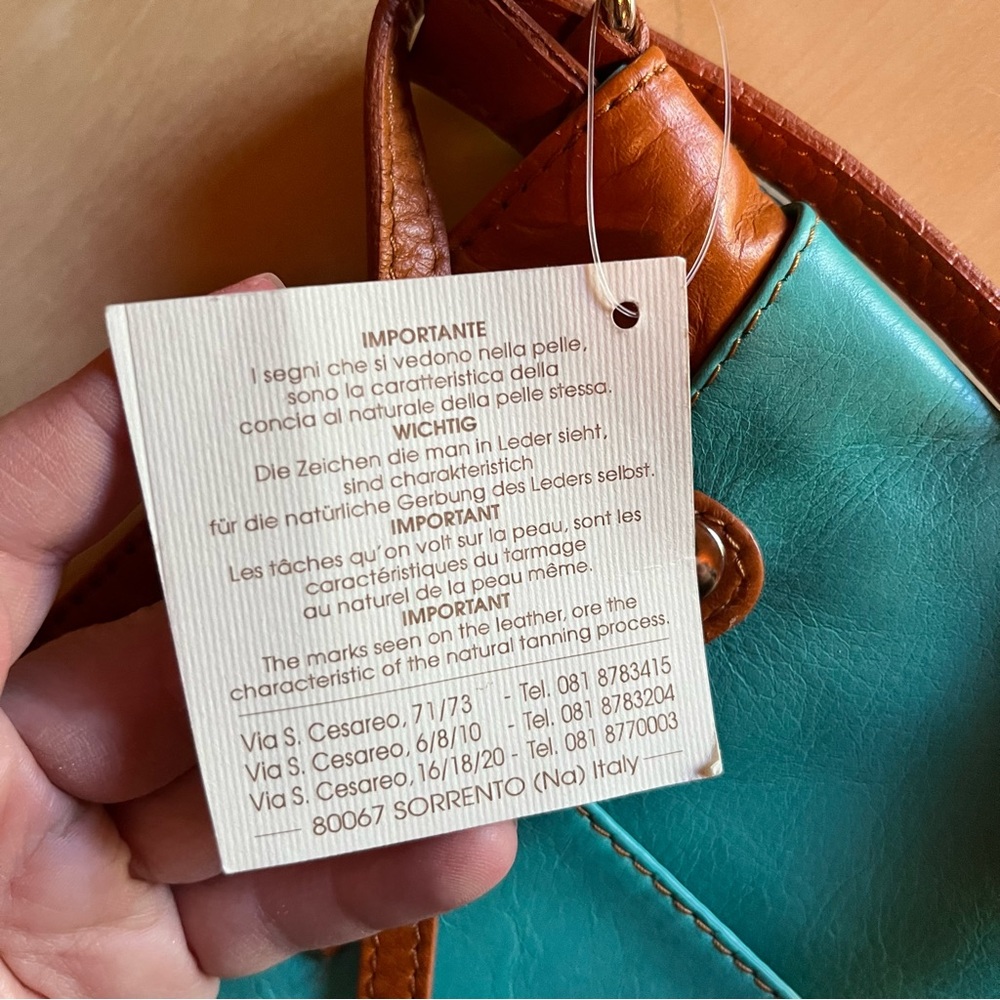 L' Artigiano Sorrentino Genuine Leather Crossbody Purse Teal & Tan NWT - Picture 8 of 8